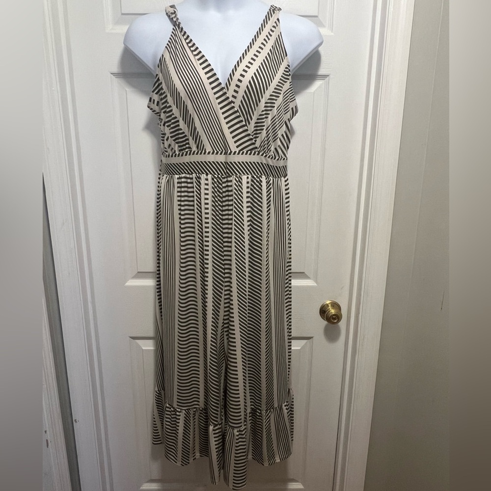 Cato Green and White Striped Jumpsuit